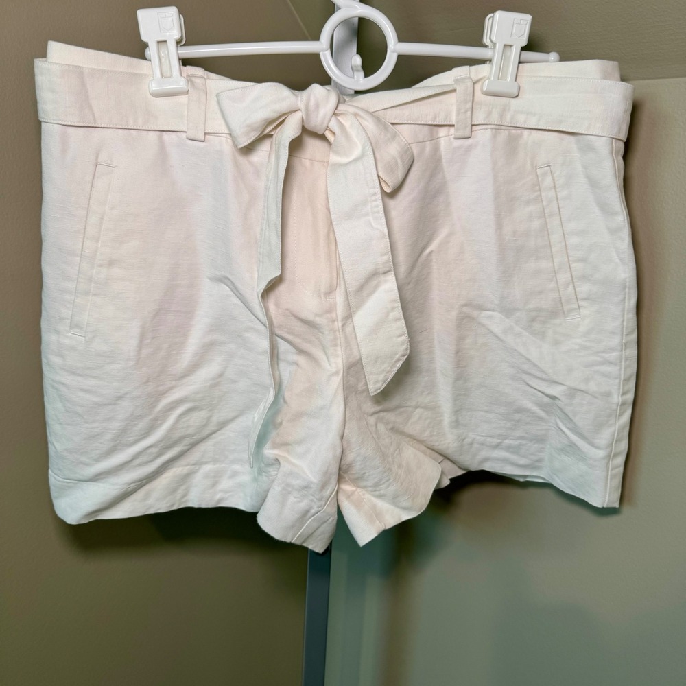 Loft Womens White Linen Blend Tie Waist Shorts High Rise Size 8